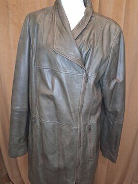 Green Asymmetrical Zip Leather Jacket, Size 2XL